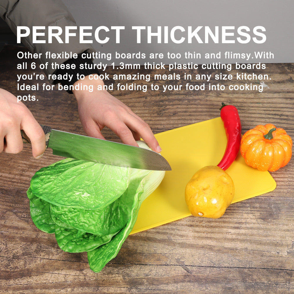 sixwipe 6 Pieces Flexible Cutting Boards for Kitchen, Cutting Mats for Cooking, Colored Cutting Mat Set, BPA Free Plastic Cutting Boards Non Slip Cutting Mats for Meat and Vegetables Dishwasher Safe