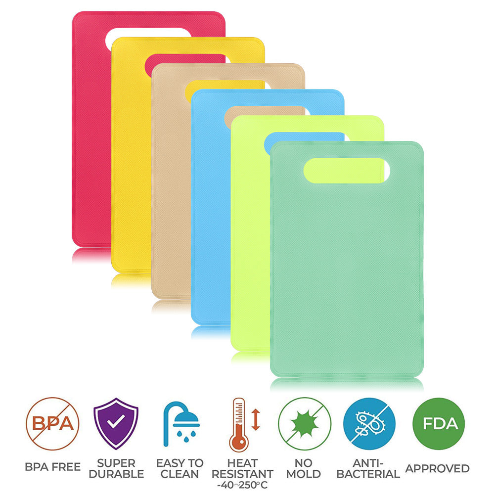 sixwipe 6 Pieces Flexible Cutting Boards for Kitchen, Cutting Mats for Cooking, Colored Cutting Mat Set, BPA Free Plastic Cutting Boards Non Slip Cutting Mats for Meat and Vegetables Dishwasher Safe