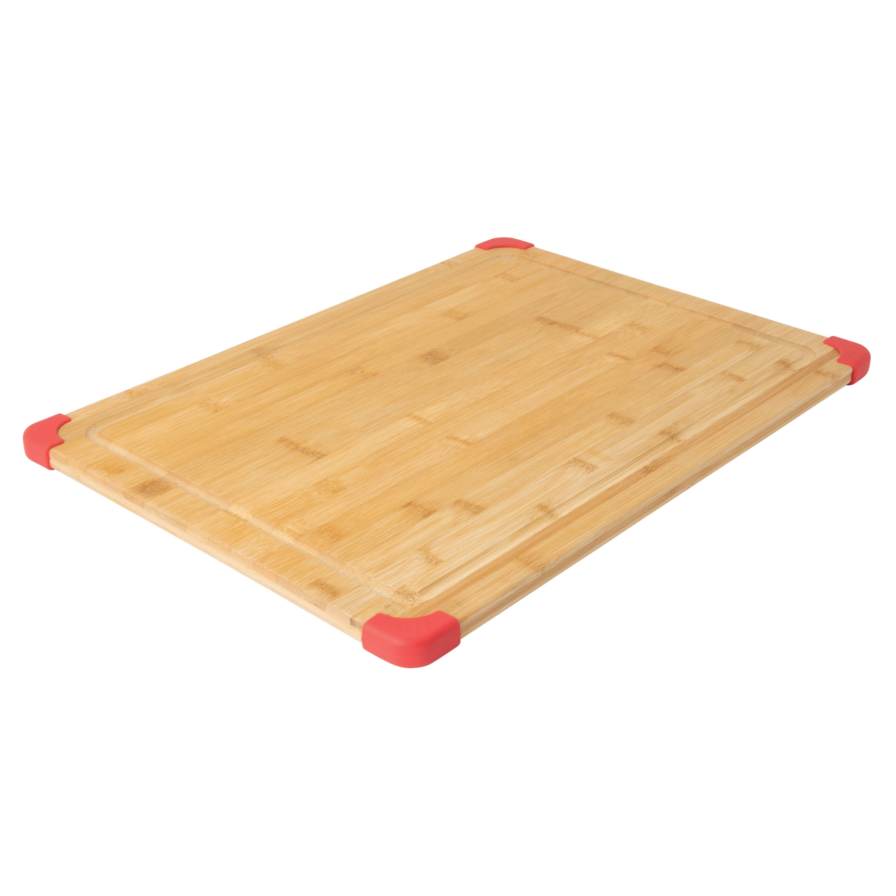 Farberware 15-inch by 21-inch Bamboo Wood Cutting Board with Red Non-slip Corners